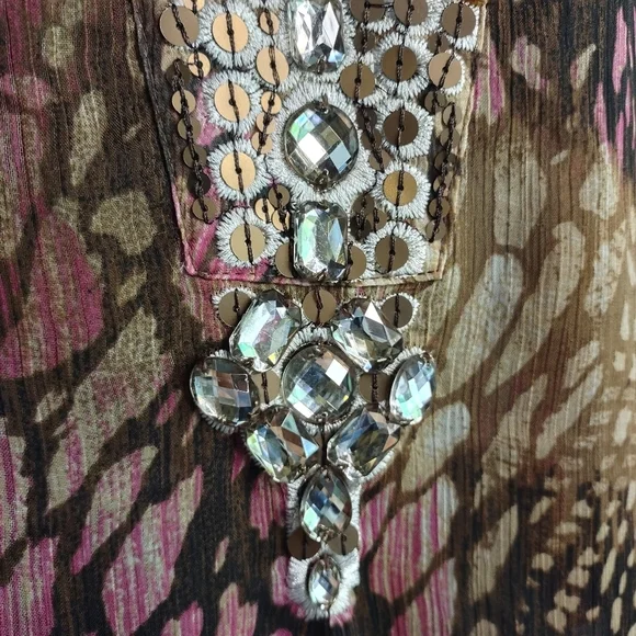 Chico's Women's Multicolor Abstract Embellished Tunic V-Neck 3/4 Sleeve Size 1 - Picture 7 of 9